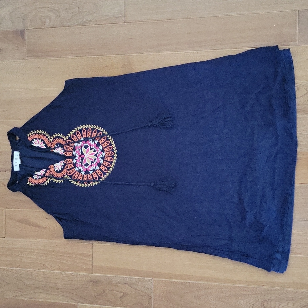 THML navy embroidered boho tunic dress Small Petite